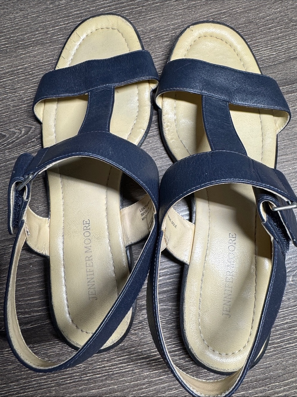 Jennifer Moore Navy and Tan Slingback Sandals